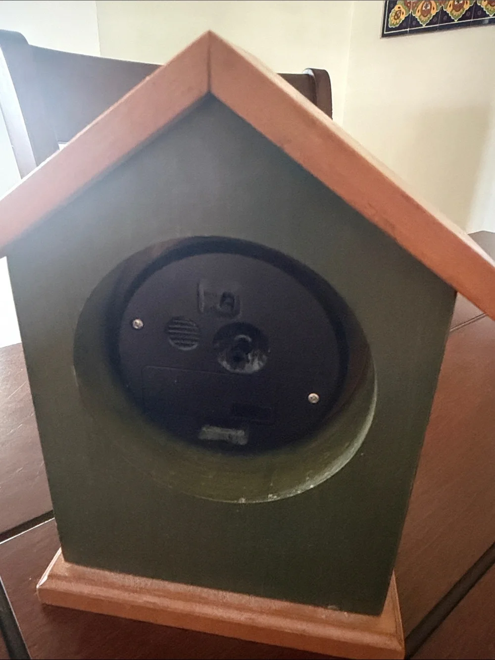Vintage Ethan Allen Green and Brown Cottage-Style Mantel Clock with Gold Bezel